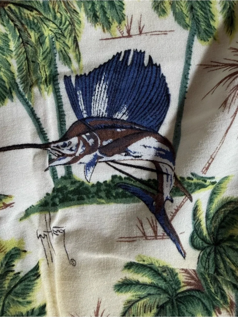 Guy Harvey 100% Rayon Tropical Marlin Palm Tree Fringe Scarf Wrap 40x62